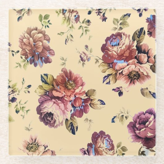  Bourgondische Rozen Onderzetter Glazen Onderzetter (Voorkant)