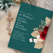 Bourgondische Rozen op Blauwgroen bruiloft uitnodi Kaart