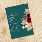 Bourgondische Rozen op Blauwgroen bruiloft uitnodi Kaart