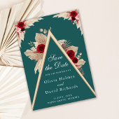 Bourgondische Rozen op Blauwgroen Save the Date Ka