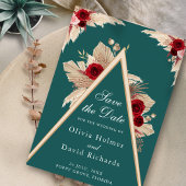 Bourgondische Rozen op Blauwgroen Save the Date Ka