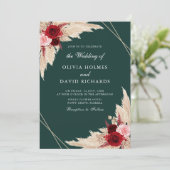 Bourgondische Rozen op Emerald Green bruiloft uitn Kaart (Staand voorkant)