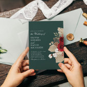 Bourgondische Rozen op Emerald Green bruiloft uitn Kaart