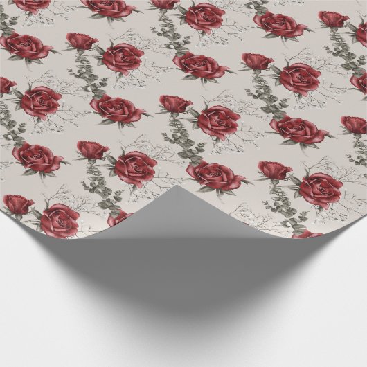 Bourgondische Rozen op grijs bruiloft inpakpapier (Hoek)