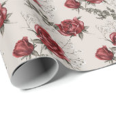 Bourgondische Rozen op grijs bruiloft inpakpapier (Rol Hoek)