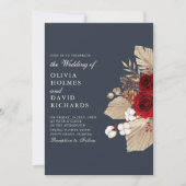 Bourgondische Rozen op Midnight Blue bruiloft uitn Kaart (Voorkant)