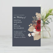 Bourgondische Rozen op Midnight Blue bruiloft uitn Kaart (Staand voorkant)