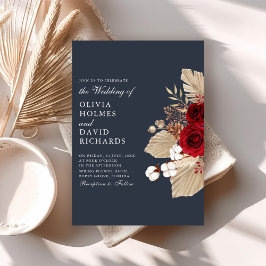 Bourgondische Rozen op Midnight Blue bruiloft uitn Kaart