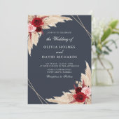 Bourgondische Rozen op Midnight Blue Wedding Kaart (Staand voorkant)