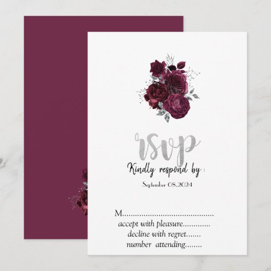 Bourgondische Rozen RSVP Kaart (Voorkant / Achterkant)