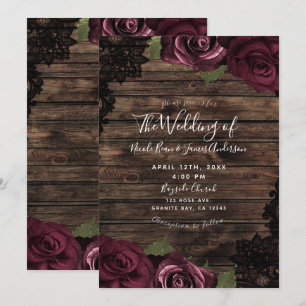 Bourgondische Rozen Rustieke Houten Zwarte Kant Tr Kaart