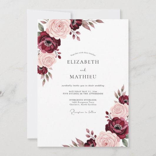 Bourgondische Rozen Schilderachtige Romantische Br Kaart (Voorkant)