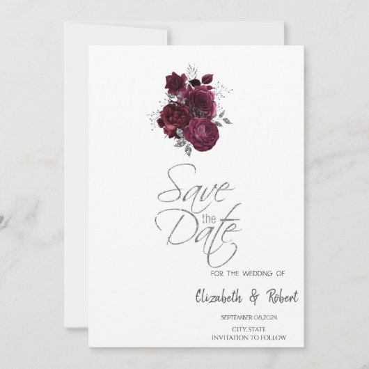 Bourgondische Rozen sparen de datum Save The Date (Voorkant)