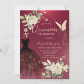 Bourgondische Rozen Vlinders Quinceañera Kaart (Voorkant)