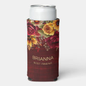 Bourgondische rozen zonnebloemen bruids feestgesch seltzer blikjeskoeler (Seltzer Voorkant)