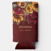 Bourgondische rozen zonnebloemen bruids feestgesch seltzer blikjeskoeler (Achterkant)