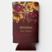 Bourgondische rozen zonnebloemen bruids feestgesch seltzer blikjeskoeler (Voorkant)