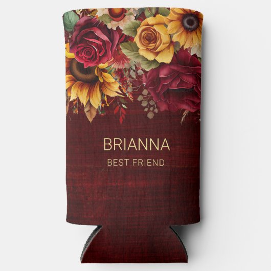 Bourgondische rozen zonnebloemen bruids feestgesch seltzer blikjeskoeler (Voorkant)