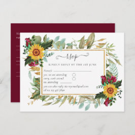 Bourgondische Rozen Zonnebloemen Bruiloft RSVP Briefkaart