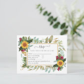 Bourgondische Rozen Zonnebloemen Bruiloft RSVP Briefkaart (Staand voorkant)