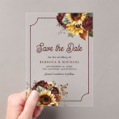 Bourgondische Rozen Zonnebloemen bruiloft Save the Acryl Uitnodigingen (Insitu (Draagbaar))