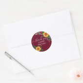 Bourgondische Rozen Zonnebloemen Dank Je Geschenk Ronde Sticker (Envelop)