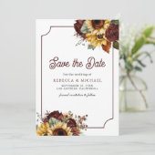 Bourgondische Rozen Zonnebloemen Foto bruiloft Save The Date (Staand voorkant)