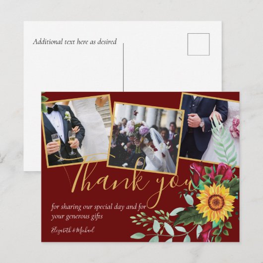 Bourgondische Rozen Zonnebloemen FOTO Dank Je Briefkaart (Voorkant / Achterkant)