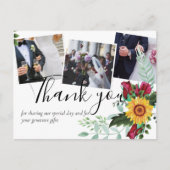 Bourgondische Rozen Zonnebloemen FOTO Dankjewel An Briefkaart (Voorkant)