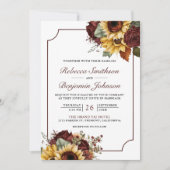 Bourgondische Rozen Zonnebloemen Foto QR Code Huwe Kaart (Voorkant)