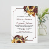 Bourgondische Rozen Zonnebloemen Foto QR Code Huwe Kaart (Staand voorkant)