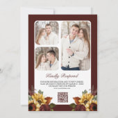 Bourgondische Rozen Zonnebloemen Foto QR Code Huwe Kaart (Achterkant)