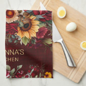 Bourgondische rozen zonnebloemen herfst thema gesc theedoek (Quarter Fold)