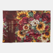 Bourgondische rozen zonnebloemen herfst thema gesc theedoek (Horizontaal)