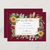 Bourgondische rozen zonnebloemen wijzig datum rese briefkaart (Voorkant / Achterkant)