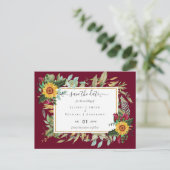 Bourgondische rozen zonnebloemen wijzig datum rese briefkaart (Staand voorkant)