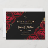 Bourgondische rozen Zwart en rood Huwelijk Save The Date (Voorkant)
