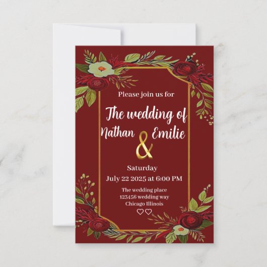 Bourgondische rustieke bloemen bruiloft kaart (Voorkant)