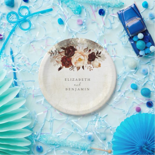 Bourgondische rustieke bloemenbruiloft papieren bordje (Feest)