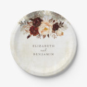 Bourgondische rustieke bloemenbruiloft papieren bordje (Voorkant)