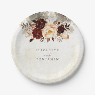 Bourgondische rustieke bloemenbruiloft papieren bordje