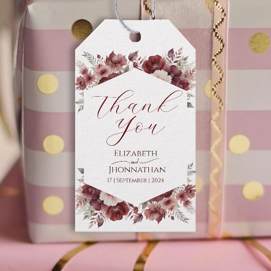 Bourgondische rustieke herfst bloemenbruiloft Wate Cadeaulabel