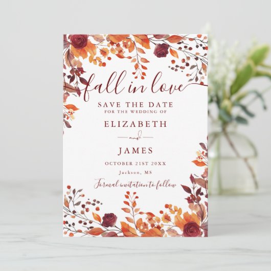 Bourgondische rustieke Herfst herfstbladeren bruil Save The Date (Staand voorkant)