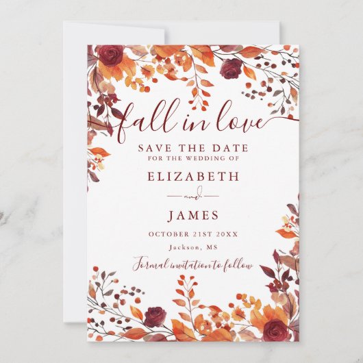 Bourgondische rustieke Herfst herfstfoto bruiloft Save The Date (Voorkant)