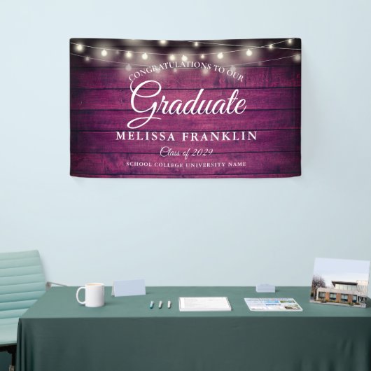 Bourgondische Rustieke Houten Afstudeerfeestje Spandoek (Beurs)