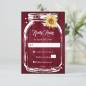 Bourgondische rustieke Mason Jar Zonnebloem bruilo RSVP Kaartje (Staand voorkant)