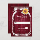 Bourgondische rustieke Mason Jar Zonnebloem bruilo RSVP Kaartje (Voorkant / Achterkant)