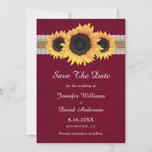Bourgondische Rustieke Oude Zonnewedding Save The Date (Voorkant)