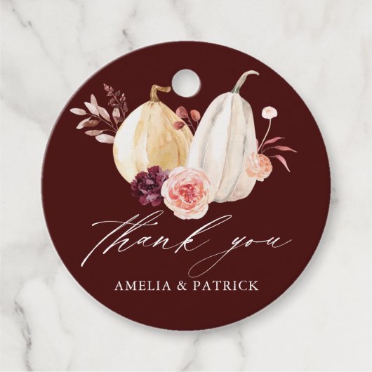 Bourgondische rustieke pompoen bruiloft Dank u Bedankjes Labels (Voorkant)
