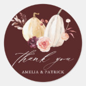 Bourgondische rustieke pompoen bruiloft Dank u Ronde Sticker (Voorkant)